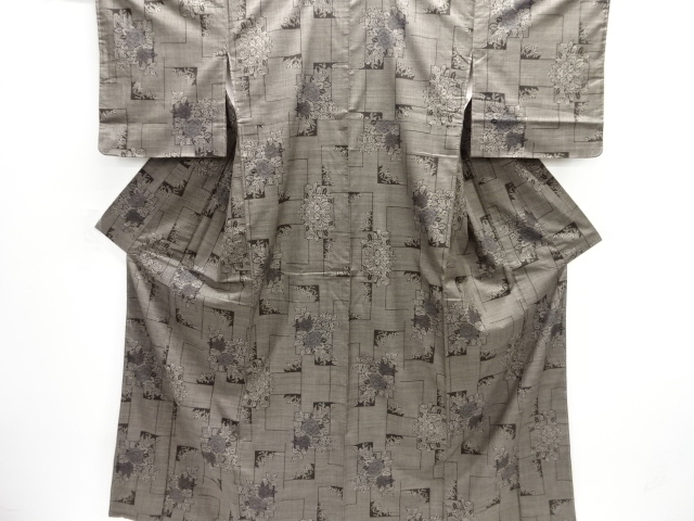 JAPANESE KIMONO / UNUSED / SILK / DORO OSHIMA TSUMUGI / WOVEN FLOWERS